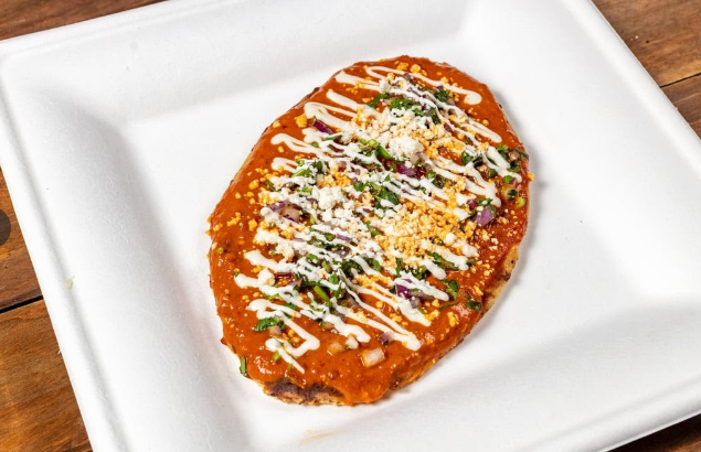 Huarache with red salsa and crema