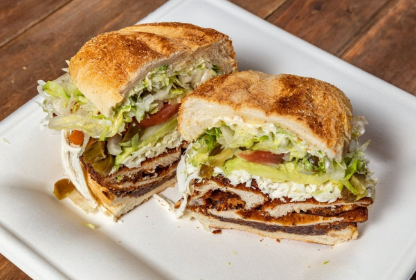Torta milanesa cut in half